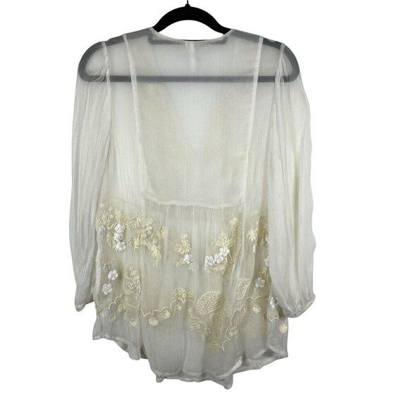Feathers Bone By Anthropologie Embroidered Ivory Boho Blouse Women’s Size Small - Picture 2 of 9